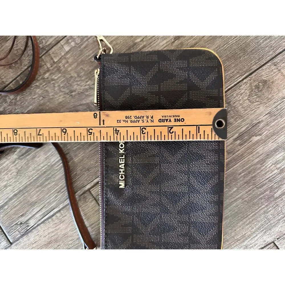 Michael Kors Women's Brown MK Monogram Slim Specchio Crossbody Bag